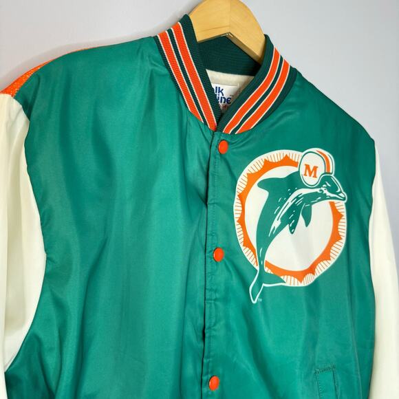 Vintage 80s Miami Dolphins Satin Jacket All Print NFL Football Chalk Line Mens M - Picture 5 of 10
